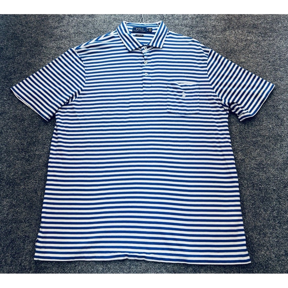 Polo Ralph Lauren Men's L Blue White Striped Classic Fit Pocket Polo Shirt